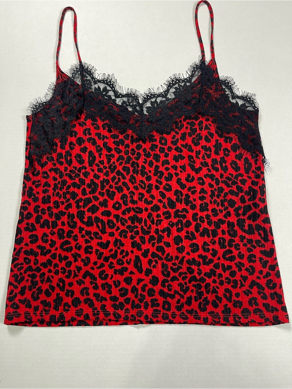 ZARA TRAFALUC Red Leopard Print Lace Trim Cami Top Size Small Y2K Grunge